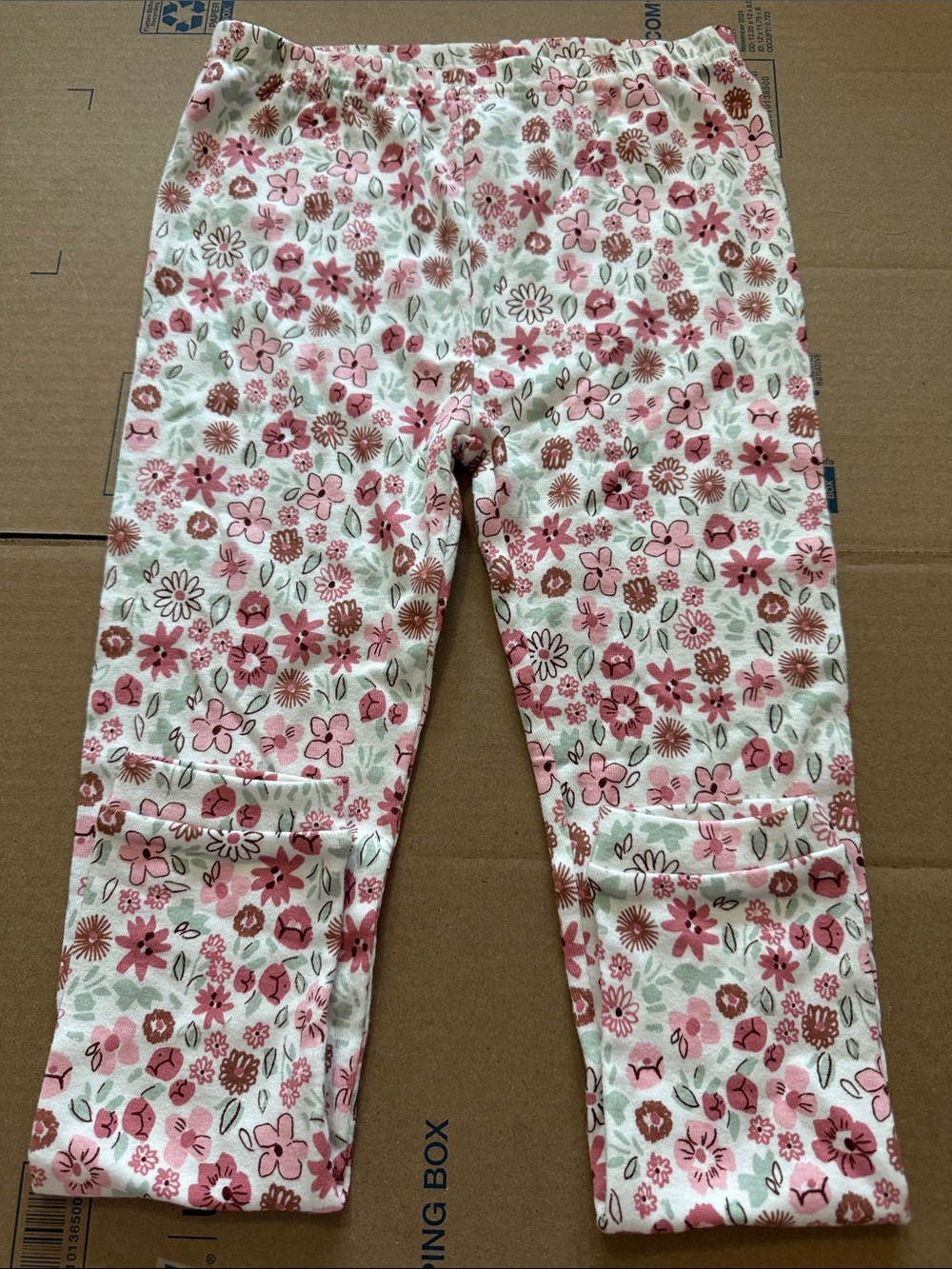 Girls Floral Leggings - Pink & Cream Flower Print